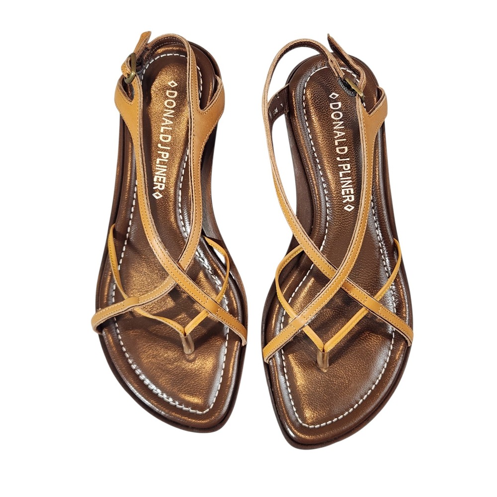 Donald J Pliner Wedge Sandals Womens 6M Brown Tan Strappy Leather CHAVA3 Italy